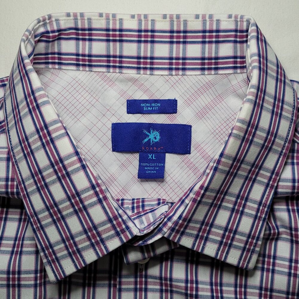 Egara Mens Non-Iron Slim Fit Plaid Dress Shirt XL Preppy Academia - Picture 7 of 7